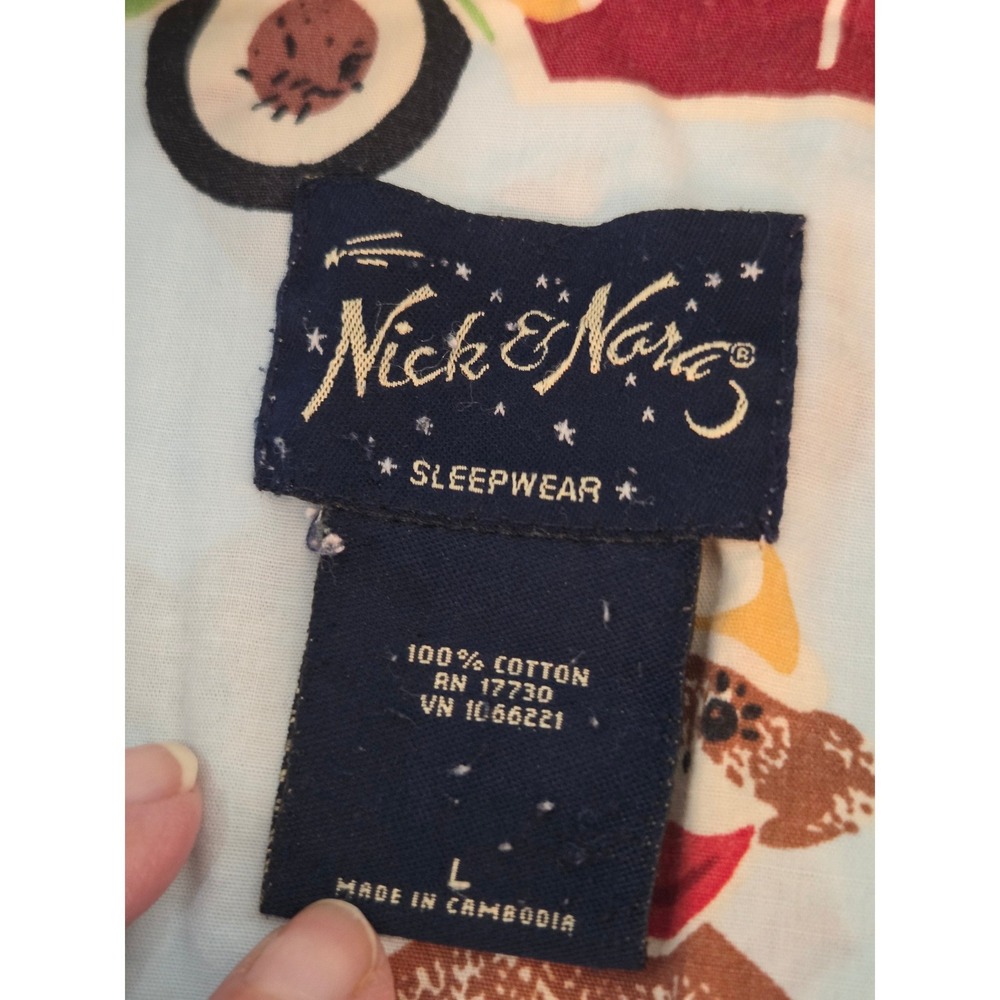 Nick & Nora Pajama Top L Blue Sock Monkey Button Front Sleep Shirt VTG Cotton - Picture 10 of 12